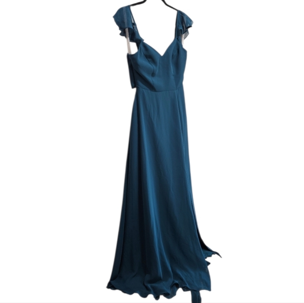 NWT! Azazie Elegant Peacock Blue Evening Gown Maxi Floor Length A2 Small*